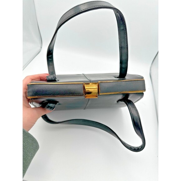 Vintage Best Black Structured Handbag Gold Frame Talon Zippers Mid Century - Picture 6 of 12